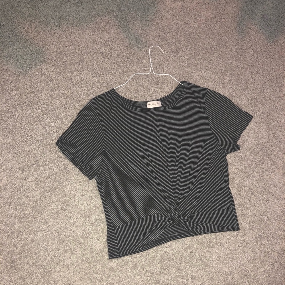 Black stripped white short sleeve tee.